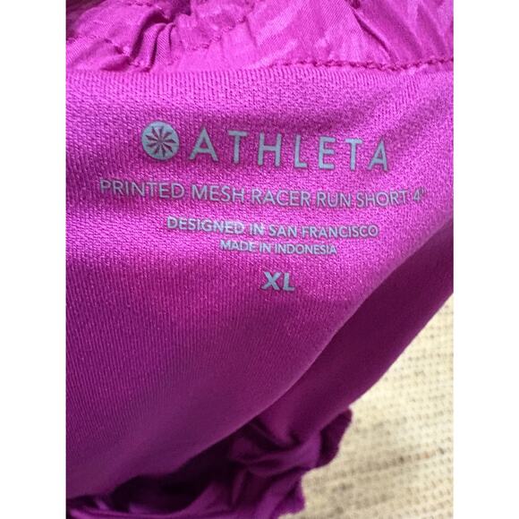 Athleta XL Printed Mesh Racer Run Shorts 4 Purple Pink Athletic - Picture 3 of 5